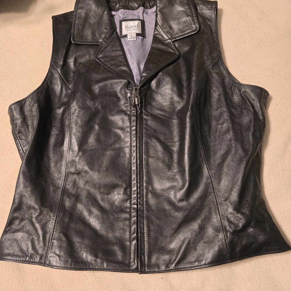 Wilsons Leather Black Sleeveless Zip-Front Leather Vest
